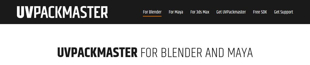UVPackmaster website header: UV packing engine for Blender and Maya