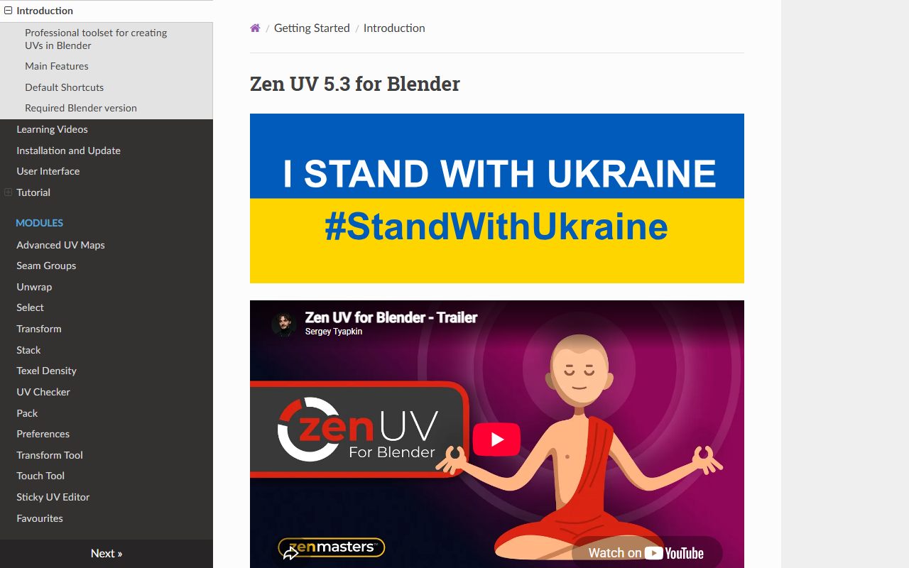 Zen UV 5.3 documentation site: professional toolset for creating UVs in Blender